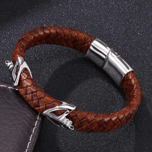 PU Leather Cord Bracelets 304 Stainless Steel with PU Leather Vacuum Ion Plating & for man Sold By PC