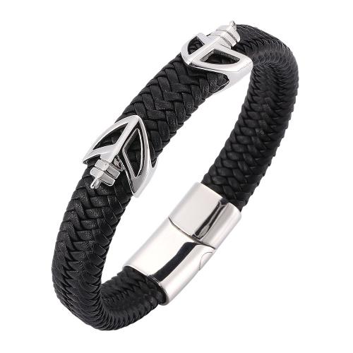 PU Leather Cord Bracelets 304 Stainless Steel with PU Leather Vacuum Ion Plating & for man Sold By PC