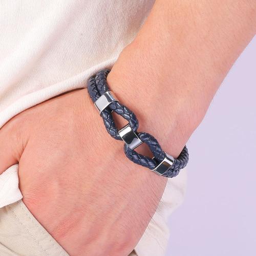 PU Leather Cord Bracelets 304 Stainless Steel with PU Leather Vacuum Ion Plating Double Layer & for man Sold By PC