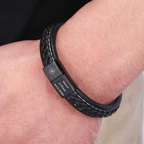 PU Leather Cord Bracelets 304 Stainless Steel with PU Leather Vacuum Ion Plating & for man Sold By PC