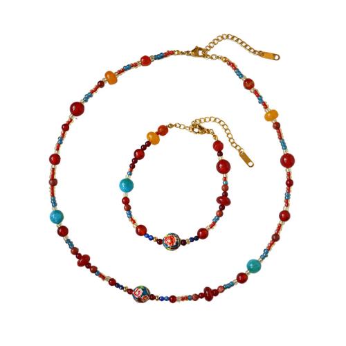 Pierre naturelle Collier et bracelet, avec laiton, fait à la main, styles différents pour le choix & pour femme, multicolore, Vendu par PC