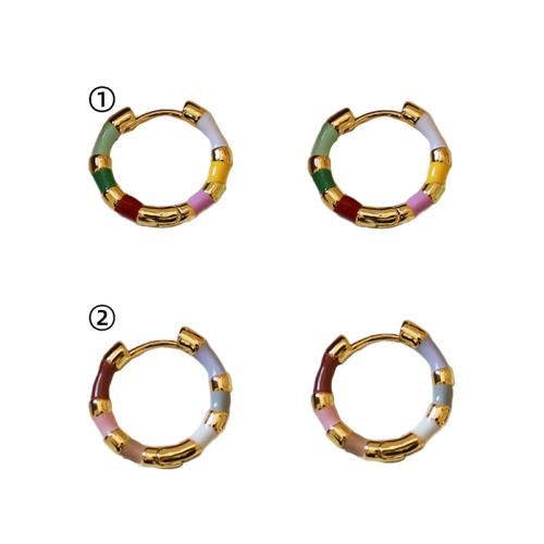 laiton Huggie Anneau d'oreille, Placage de couleur d'or, pour femme & émail, plus de couleurs à choisir, 18x3x3mm, Vendu par paire