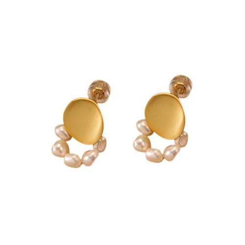 Brass Drop Earring with Freshwater Pearl gold color plated & for woman earring length 10-30mm Sold By Pair