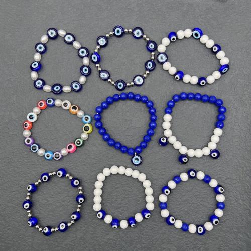 Resin Armbånd, med Plastic Pearl, Evil Eye, Unisex & forskellige stilarter for valg, Længde Ca. 6-8 inch, Solgt af PC