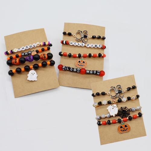 Glass Bracelet Set with Zinc Alloy & Acrylic handmade Unisex & Halloween Jewelry Gift & enamel Length Approx 7.5 Inch Sold By Set