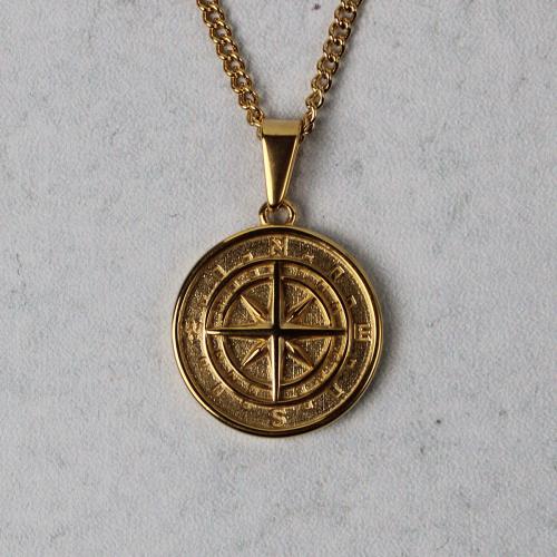 304 Stainless Steel Necklace Compass gold color plated sideways chain & Unisex Length Approx 18.1 Inch Sold By PC