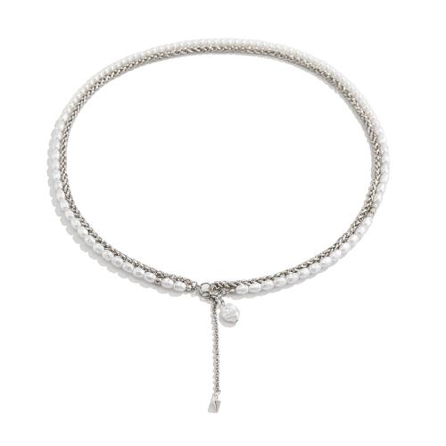 Collier de perles en plastique, perle de plastique, avec chaîne de fer, Double couche & bijoux de mode & pour femme, Longueur Environ 70 cm, Vendu par PC