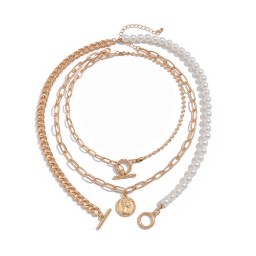 CCB Necklaces Copper Coated Plastic with iron chain & Plastic Pearl fashion jewelry & multilayer & for woman Sold By PC