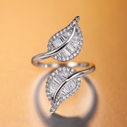 Kubisk Circonia Micro bane messing Ring, Leaf, mode smykker & Micro Pave cubic zirconia & for kvinde, Solgt af PC