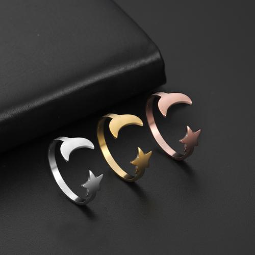 Stainless Steel Finger Ring 304 Stainless Steel Moon and Star Vacuum Ion Plating fashion jewelry & for woman Sold By PC