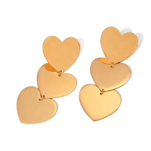 Stainless Steel Drop Earring 304 Stainless Steel Heart 18K gold plated fashion jewelry & for woman golden 70mm Sold By Pair