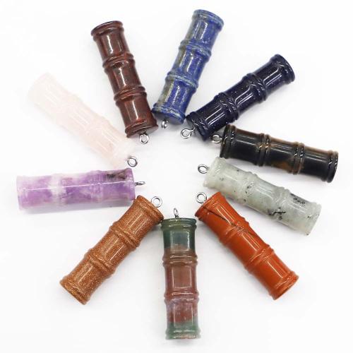 Gemstone Pendants Jewelry Natural Stone with Iron Bamboo DIY Sold By PC