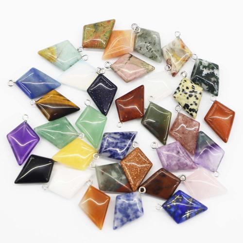 Gemstone Pendants Jewelry Natural Stone with Iron Rhombus DIY Sold By PC