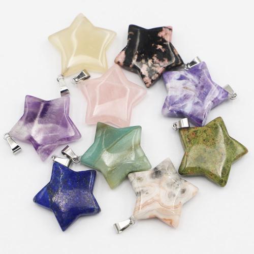 Gemstone Pendants Jewelry Natural Stone with Iron & 304 Stainless Steel Star DIY Sold By PC