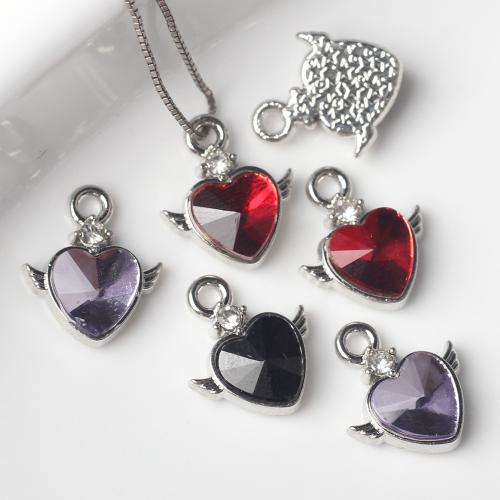 Pendentifs coeur en alliage de zinc, avec zircon cubique, Placage, DIY, plus de couleurs à choisir, protéger l'environnement, sans nickel, plomb et cadmium, 13x11mm, 100PC/sac, Vendu par sac