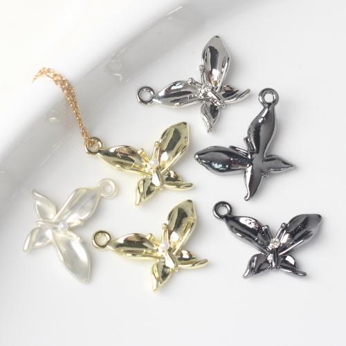 Zinc Alloy Animal Pendler, med Plastic Pearl, Butterfly, forgyldt, du kan DIY & med rhinestone, flere farver til valg, nikkel, bly & cadmium fri, 20x15mm, 100pc'er/Bag, Solgt af Bag