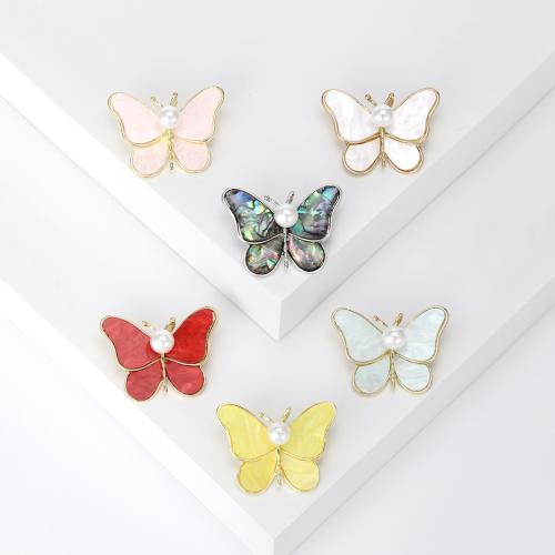 Zinc Alloy Brooches with Shell & Freshwater Pearl Butterfly plated for woman nickel lead & cadmium free Sold By PC