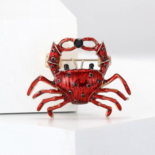 Zinc Alloy Brooches Crab plated for woman & enamel & with rhinestone red nickel lead & cadmium free Sold By PC