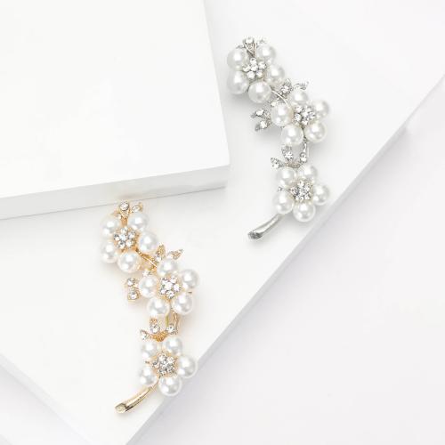 Zinc Alloy Brooches with Plastic Pearl Flower plated for woman & with rhinestone nickel lead & cadmium free Sold By PC