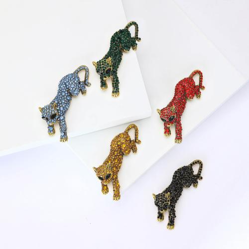 Zinc Alloy Brooches Leopard plated for woman & with rhinestone nickel lead & cadmium free Sold By PC