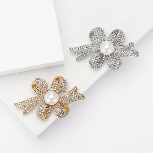 Zinc Alloy Brooches with Plastic Pearl Bowknot plated for woman & with rhinestone nickel lead & cadmium free Sold By PC