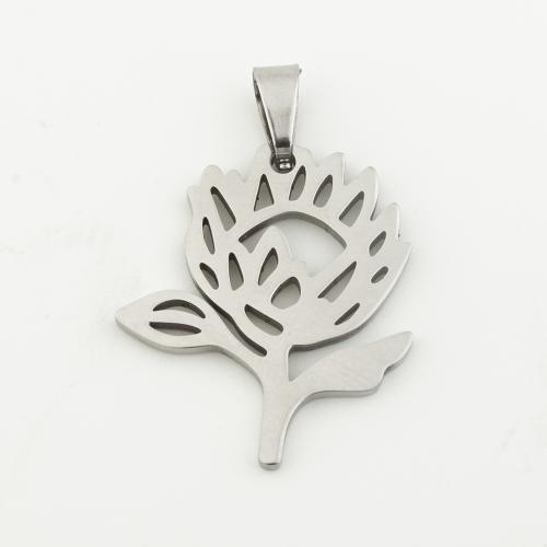 Rostfritt stål blomma hänge, 304 rostfritt stål, silver pläterad, DIY, silver, 25x20x1mm, Hål:Ca 4mm, 10PC/Bag, Säljs av Bag