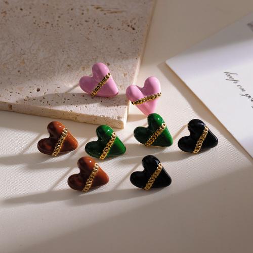 Stainless Steel Stud Earrings 304 Stainless Steel Heart plated fashion jewelry & enamel Sold By Pair