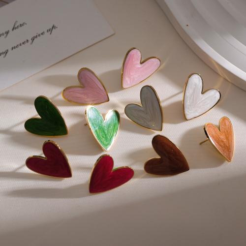 Stainless Steel Stud Earrings 304 Stainless Steel Heart plated fashion jewelry & enamel Sold By Pair