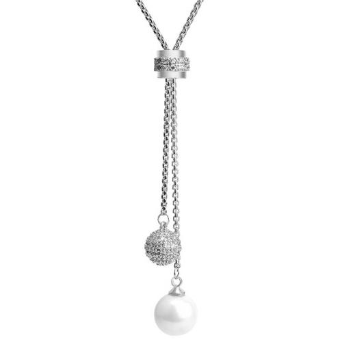 Collier en alliage de zinc Pull, avec Shell Pearl, bijoux de mode & pour femme & avec strass, plus de couleurs à choisir, Longueur 92 cm, Vendu par PC