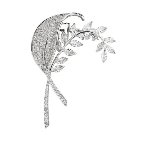 Zinc Alloy Brooches with Crystal Leaf fashion jewelry & for woman & with rhinestone Sold By PC