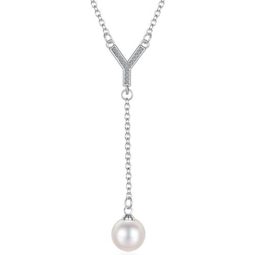 Collier en alliage de zinc Pull, avec perle de plastique, bijoux de mode & pour femme & avec strass, Longueur 55 cm, Vendu par PC