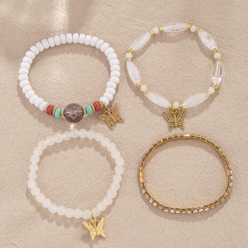 Zinc Alloy Bracelet with Elastic Thread & Plastic Pearl & Acrylic plated fashion jewelry & for woman Sold By Set