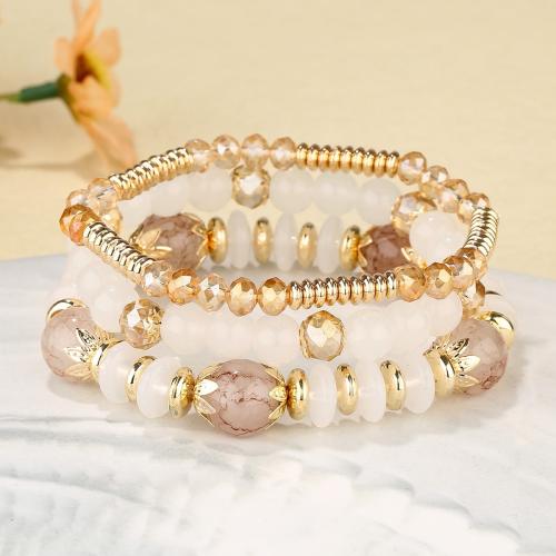 Zinc Alloy Bracelet with Elastic Thread & Acrylic plated three pieces & fashion jewelry & for woman Sold By Set