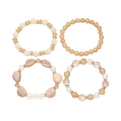 Zinc Alloy Bracelet with Glass Beads & Elastic Thread & Acrylic plated 4 pieces & fashion jewelry & for woman Sold By Set