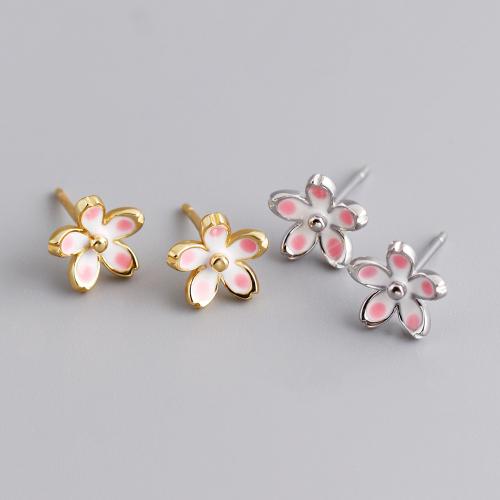 Sterling zilver sieraden oorbellen, 925 Sterling Zilver, Plum Blossom, voor vrouw & epoxy sticker, meer kleuren voor de keuze, 8.70mm, Verkocht door pair