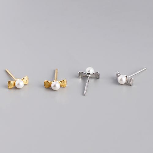 Sterling Silver Juvelyrika Auskarai, 925 Sterling Silver, su Shell Pearl, moters, daugiau spalvų pasirinkimas, 8x3mm, Pardavė Pora