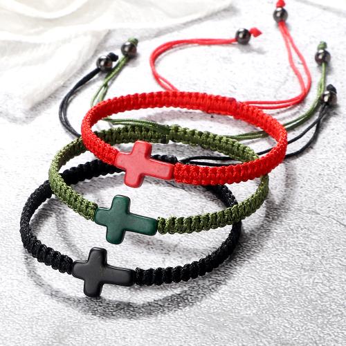 Pulseras de latón, metal, con Piedra Abrazine & turquesa & cordón de nylon, unisexo, más colores para la opción, longitud aproximado 17-28 cm, Vendido por UD