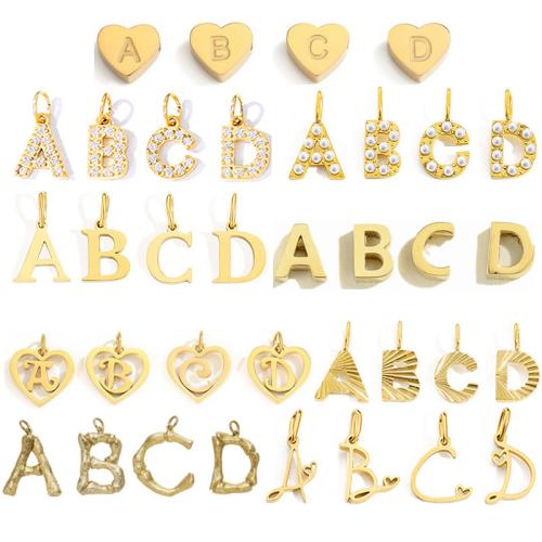 Dell'acciaio inossidabile Ciondoli Letter, 304 acciaio inox, with perla in plastica, placcato, sono di lettere dalla alla Z & DIY & stili diversi per la scelta & Micro spianare cubic zirconia, dorato, Venduto da set