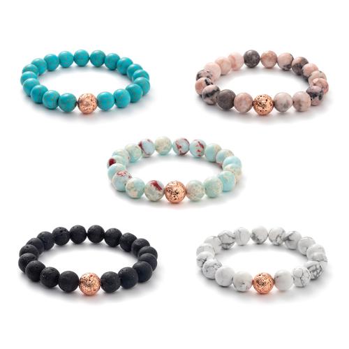 Gemstone Bracelets Natural Stone with Elastic Thread handmade & Unisex Length Approx 16 cm Sold By PC