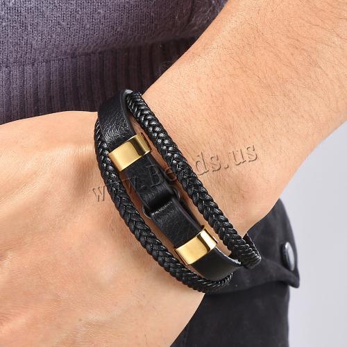 PU leder koord armbanden, 316 Roestvrij staal, met PU, drie lagen & verschillende grootte voor keus & voor de mens, meer kleuren voor de keuze, Verkocht door PC