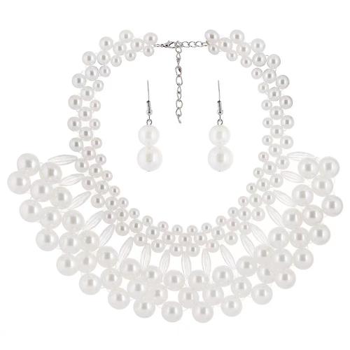 perle de plastique parure de bijoux, boucle d'oreille & collier, avec alliage de zinc, fait à la main, 2 pièces & multicouche & pour femme, necklace length 40cm. earring size 10x40mm, Vendu par fixé