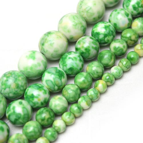 Rain Flower Stone Beads Round polished DIY light green Sold By Strand