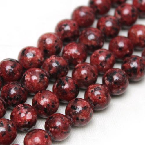 Grânulos de gemstone jóias, Granito Tingido, Roda, polido, DIY, vermelho, 8mm, Aprox 45PCs/Strand, vendido por Strand