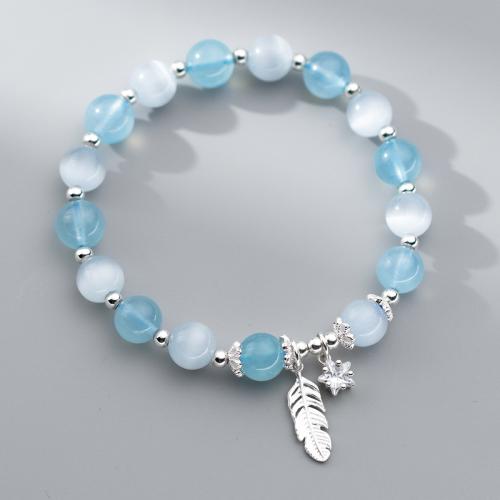 Argento Bracciali, 925 sterline d'argento, with occhi di gatto, gioielli di moda & Micro spianare cubic zirconia & per la donna, Lunghezza Appross. 15-24 cm, Venduto da PC