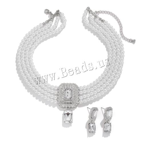 Parures de bijoux, Boucle d’oreille stud & collier, perle de plastique, avec alliage de zinc, bijoux de mode & pavé de micro zircon & pour femme, plus de couleurs à choisir, Vendu par fixé