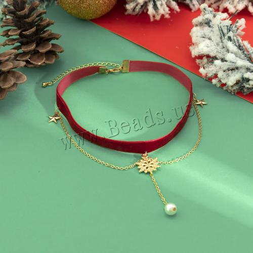 Collar Necklace Velveteen with brass chain & Plastic Pearl with 7cm extender chain Christmas Design & fashion jewelry & for woman Length Approx 30 cm Sold By PC