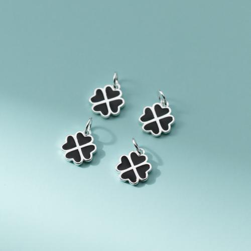 925 Sterling Silver κρεμαστό κόσμημα, 925 ασημένιο ασήμι, Four Leaf Clover, DIY, περισσότερα χρώματα για την επιλογή, 10mm, Sold Με PC