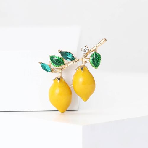 Zinc Alloy Brooches Lemon gold color plated for woman & enamel & with rhinestone yellow nickel lead & cadmium free Sold By PC