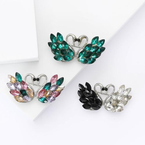 Zinc Alloy Brooches Swan silver color plated for woman & with rhinestone nickel lead & cadmium free Sold By PC