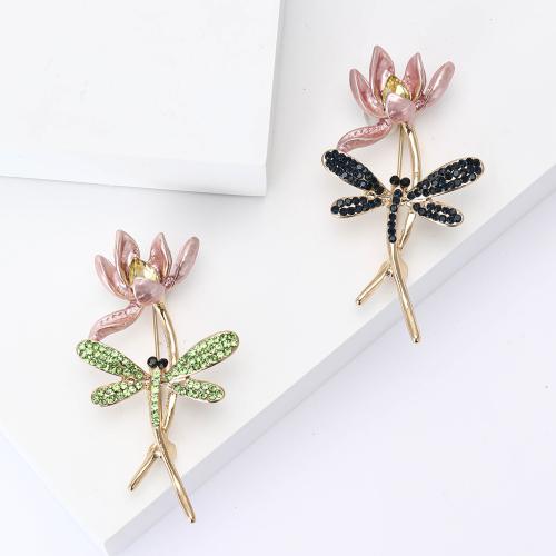 Zinc Alloy Brooches Lotus plated for woman & enamel & with rhinestone nickel lead & cadmium free Sold By PC